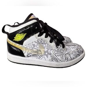 Nike Air Jordan 1 Mid SE DIY Sneakers Kids 13C White Black DC4098-100 Line Art